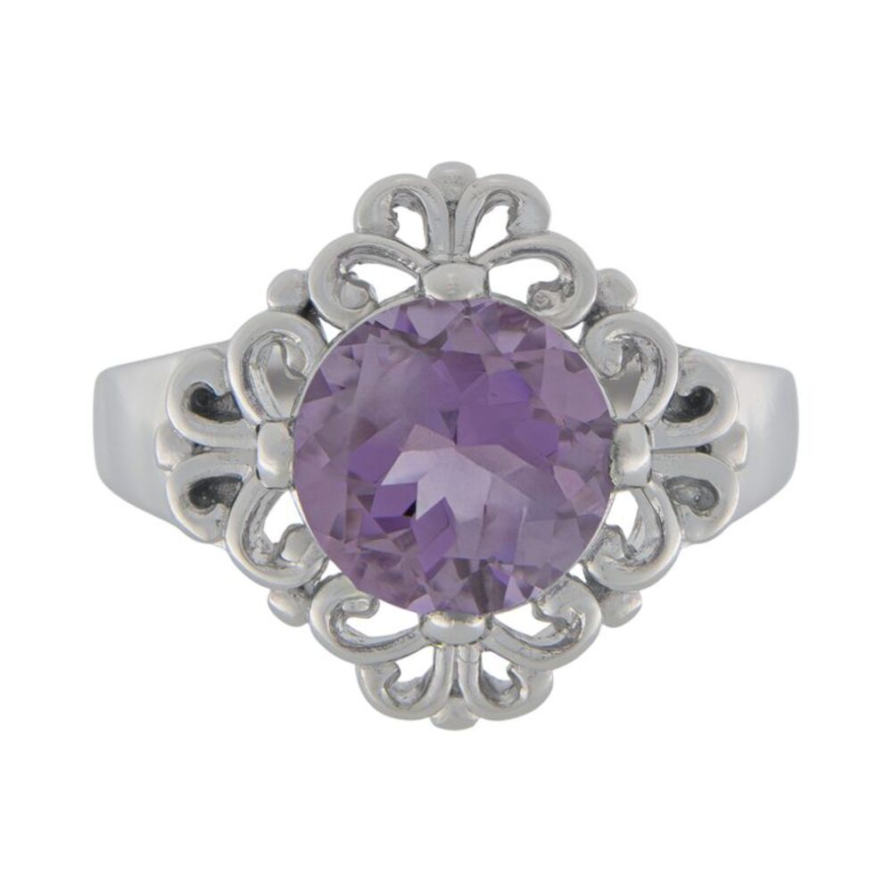 Gold Coast Women's Platinum Plated Filigree Brazilian Amethyst Ring, Size 8